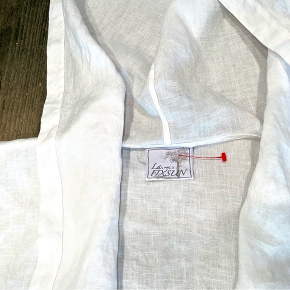 La. Fixsun White 100% linen Open Hoodie Oversized Jacket M Lagenlook Beach - Picture 8 of 10